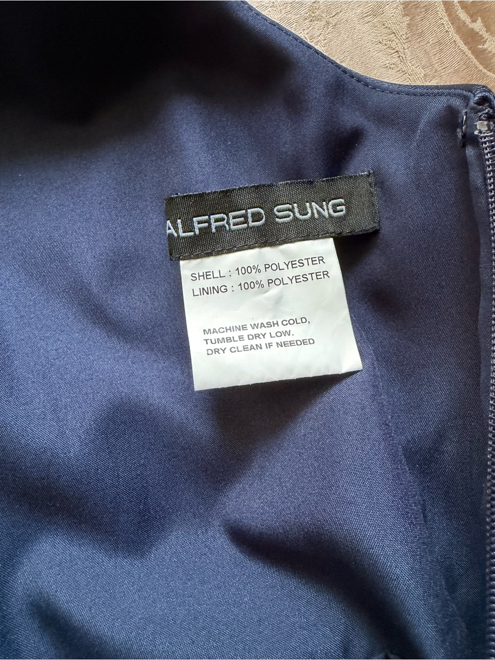 ALFRED SUNG Winslet Navy Satin Square Neck Trumpet Maxi Gown w/ Bow Shoulders 8 - Picture 7 of 8